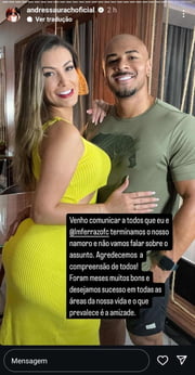 Andressa Urach usou o Instagram para contar que ela e Lucas Ferraz não estão mais juntos