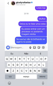 Andria Neves mostrou a conversa que teve com a influenciadora que a acusou de ser penetra