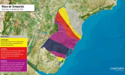 Frente fria e tempestades do Rio Grande do Sul avançarão para outros estados