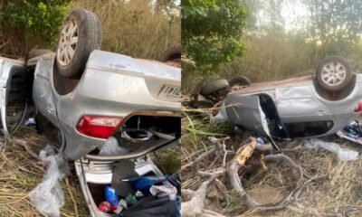 Mulher cochila ao volante, perde controle e capota carro na MG-181, em Bonfinópolis de Minas