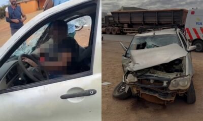 Motorista é atingido em cheio por carreta após cruzar repentinamente a BR-040 em João Pinheiro
