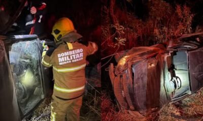 Motorista de 63 anos fica ferido após capotamento na MG-410, em Lagoa Grande