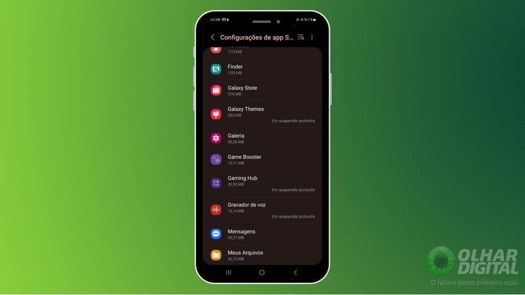 Exemplos de Bloatware de um celular Samsung Galax