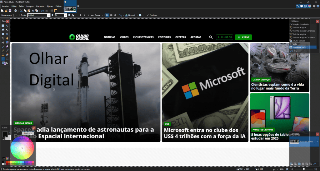 6 edições de design que você pode fazer no Paint.NET. Imagem: Reprodução/Olhar Digital