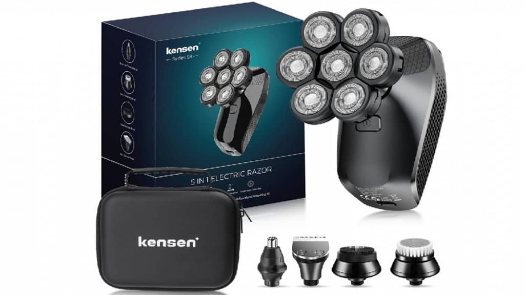 KENSEN Barbeador Elétrico Masculino 5 em 1 – Cabeça Careca 7D, Kit à Prova d’Água para Barba, Cabelo, Nariz e Rosto