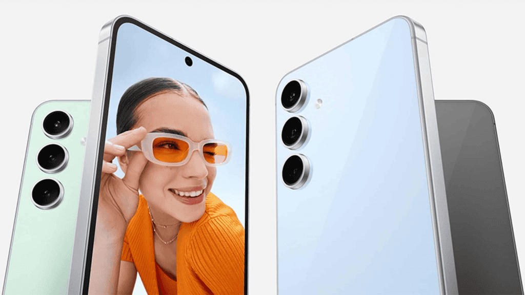 Montagem com versões verde, azul e grafite do Galaxy S24 FE, que agora está disponível no Brasil