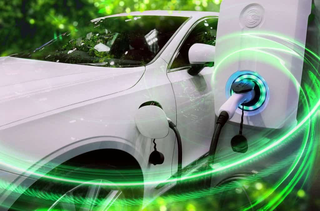 carro eletrico e arte com tomada de carregamento na lateral