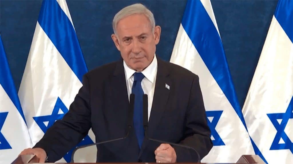 Primeiro-ministro Benjamin Netanyahu durante comunicado sobre guerra entre Israel e Hamas