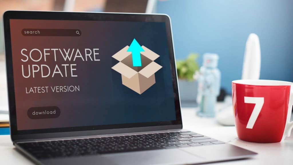Imagem de notebook com tela relativa à software atualizado