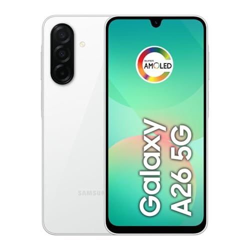Celular Samsung Galaxy A26 5G 256GB, 8GB RAM, Câmera de 50MP, IP67, Tela Super AMOLED 6.7", NFC (Branco)