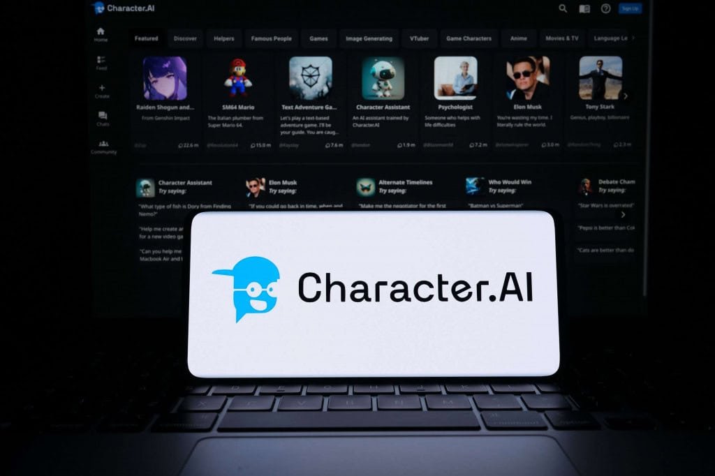 Logo da Character.AI na tela de um smartphone